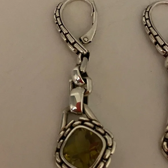 John Hardy,Elegant Silver and Yellow Gemstone Earrings - Picture 5 of 7